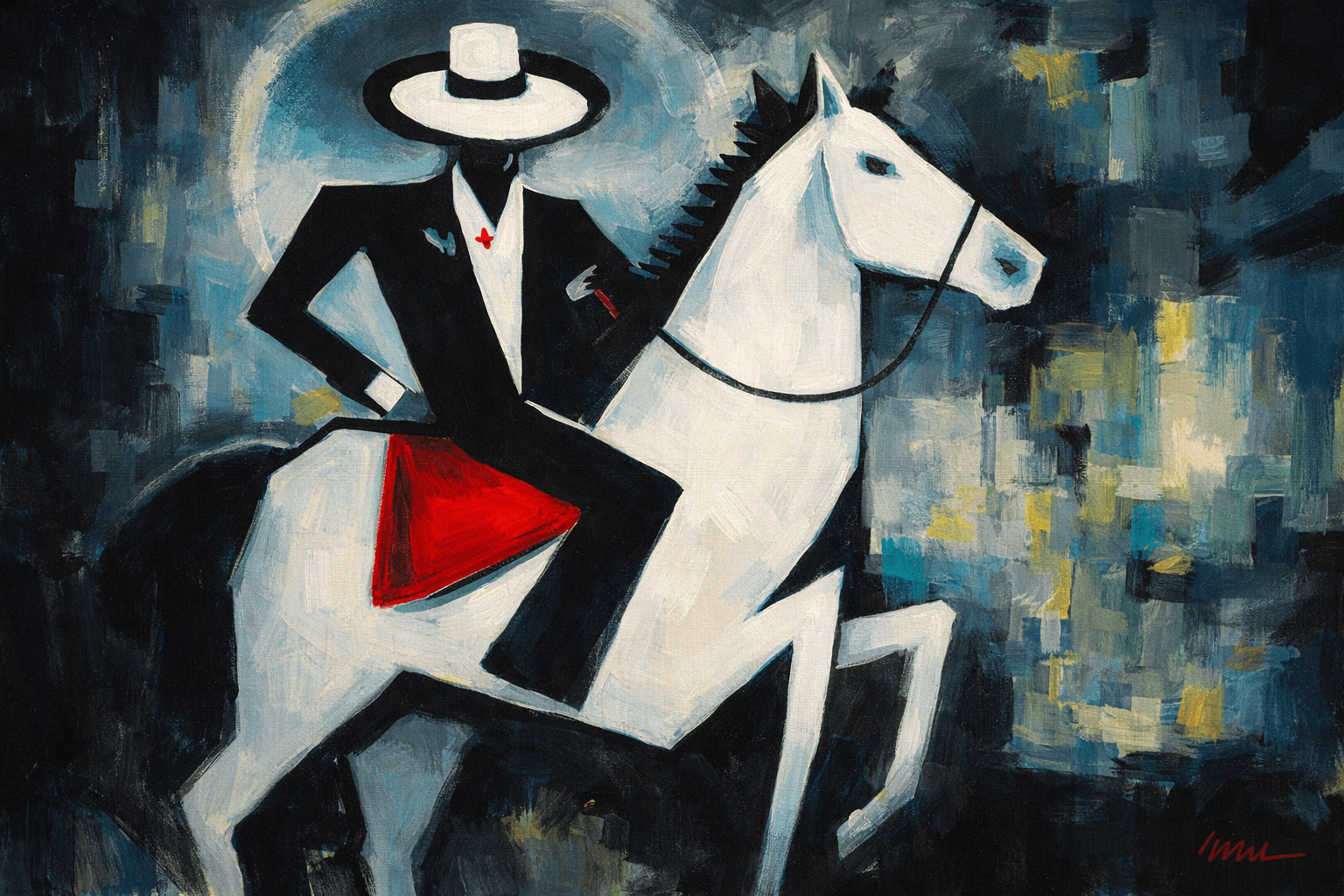 Abstract Rider by Mateo Vegas — original geometric abstract equestrian painting