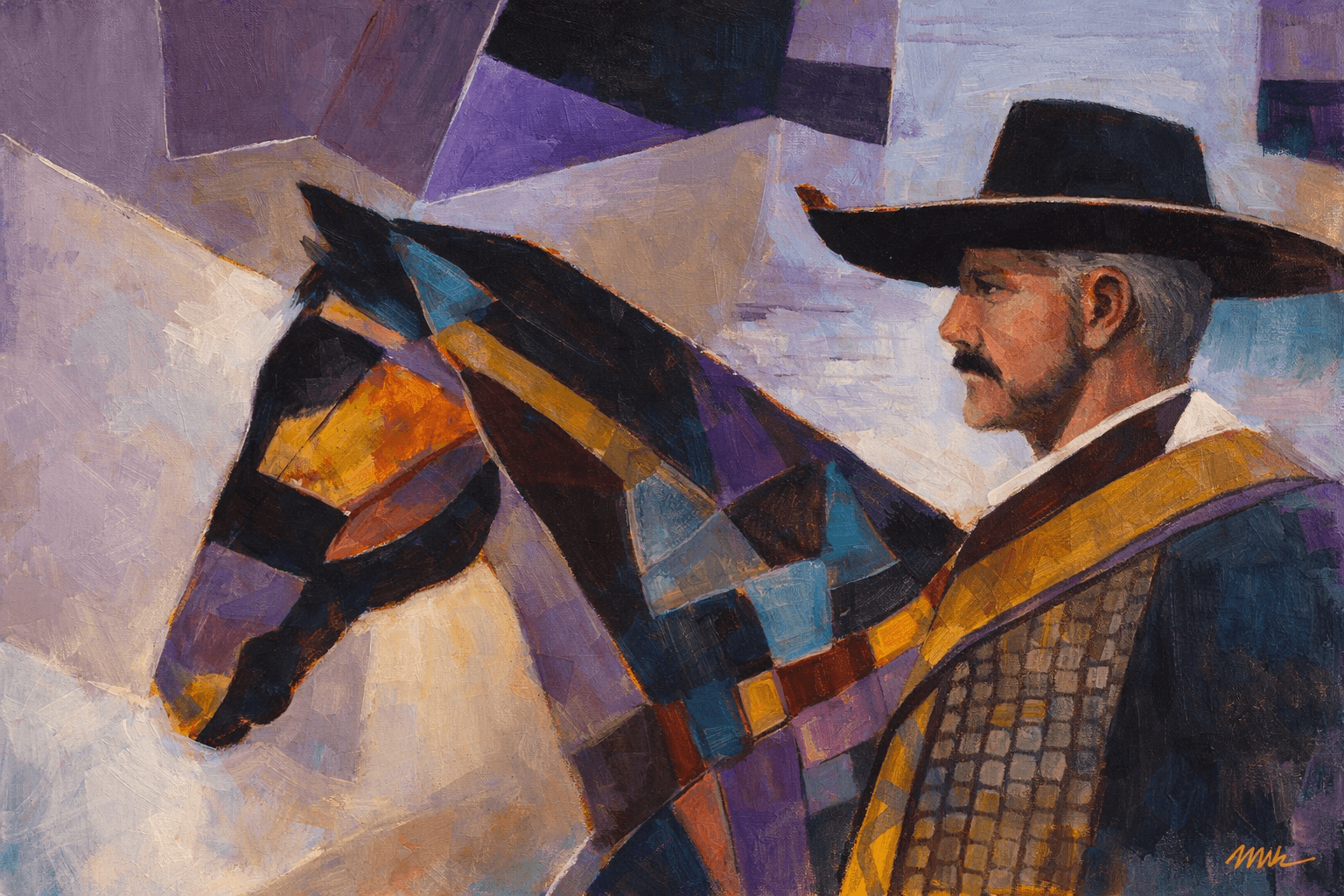 Cowboy and Horse in Abstract Harmony by Mateo Vegas — original Southwestern abstract painting