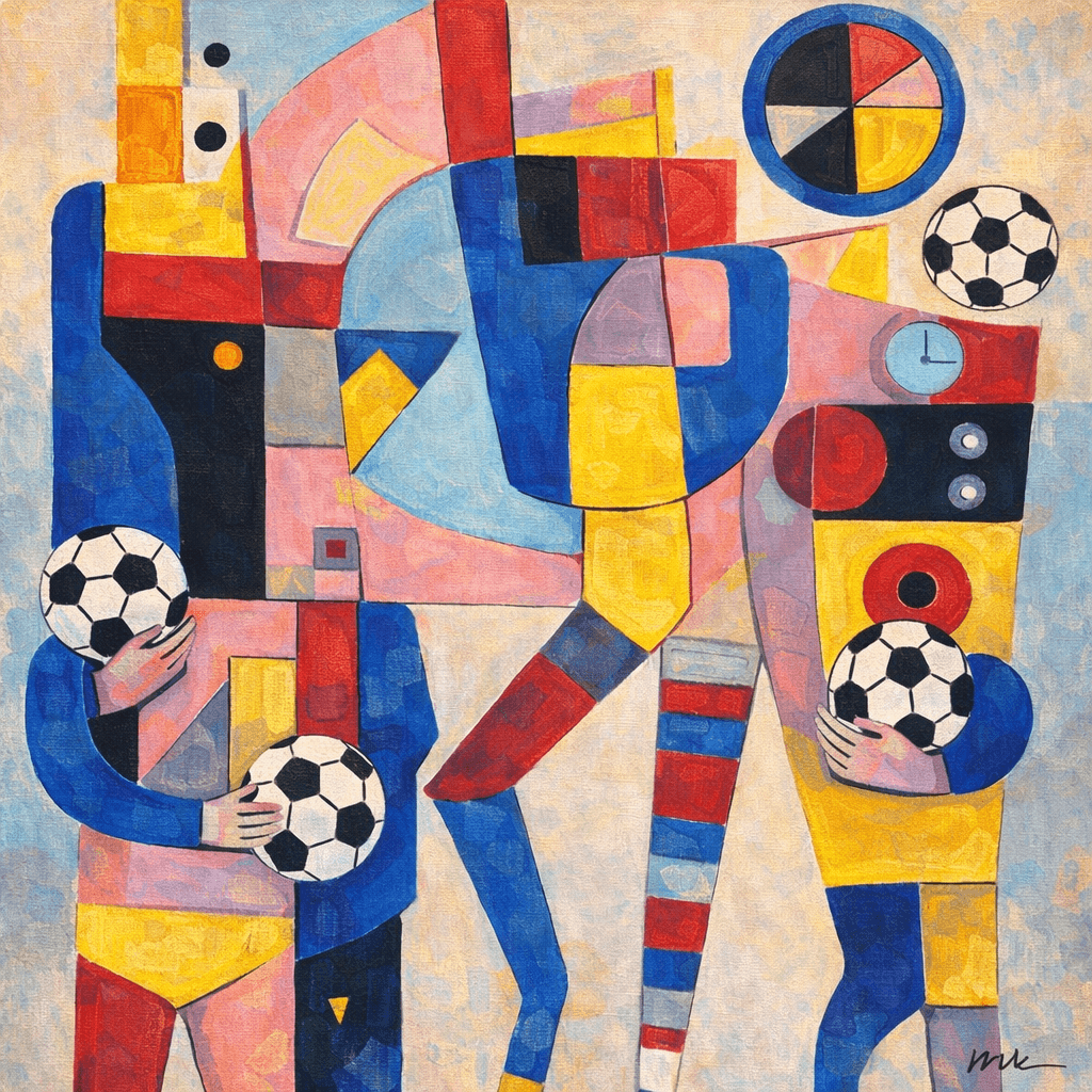 El Juego Bonito by Mateo Vegas — original cubist abstract soccer painting