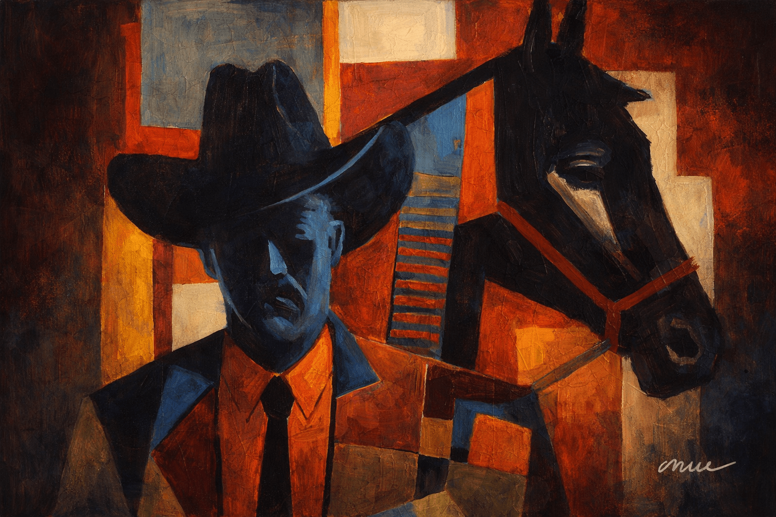 Vaquero Azul by Mateo Vegas — original Southwestern painting in blue palette